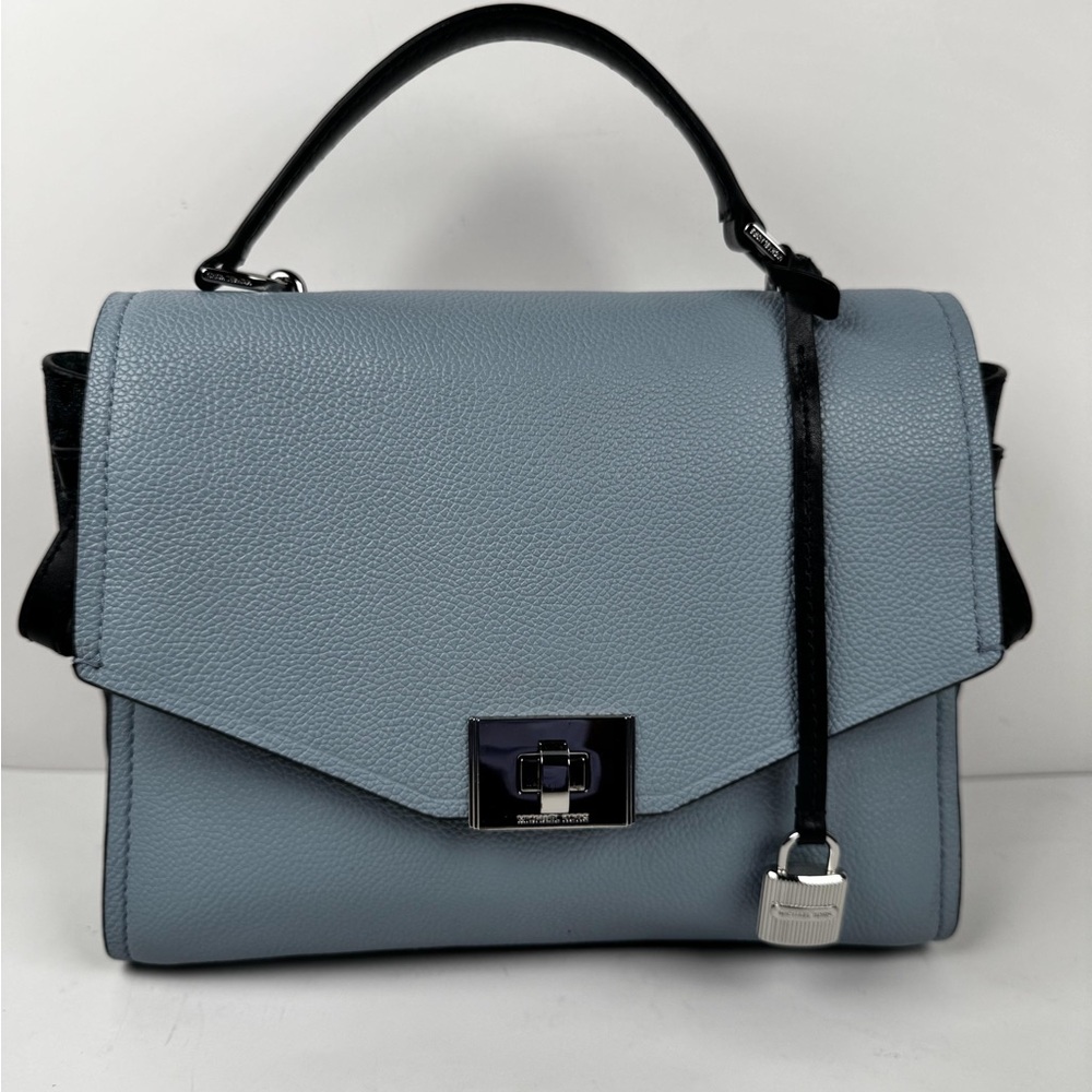 Michael Kors Cassie Small Leather Crossbody Pale Blue Satchel Bag - Picture 2 of 16